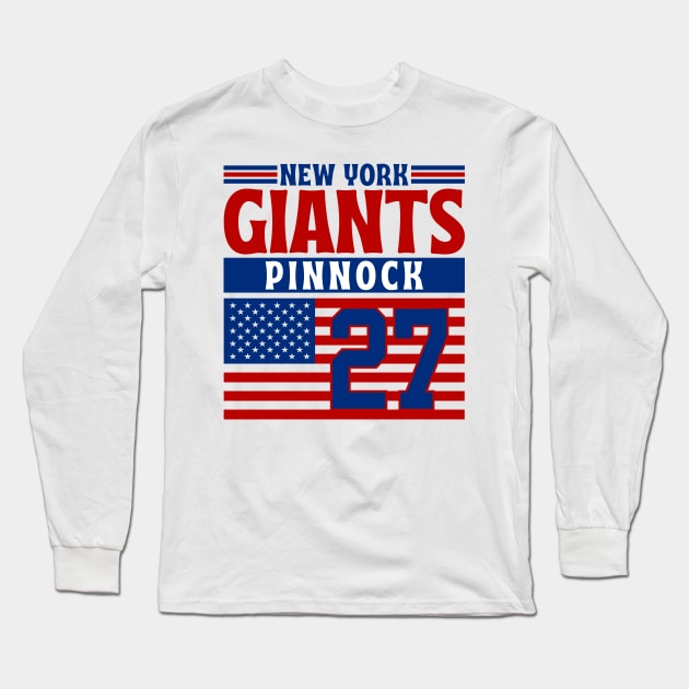 New York Giants Pinnock 27 American Flag Football Long Sleeve T-Shirt by Astronaut.co